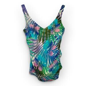 Roxanne Womens 16 40DD Tropical Floral Skirted One Piece Swimsuit Vintage